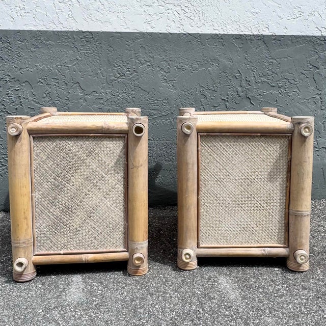 Boho Chic Chunky Bamboo Wicker Nightstands - A Pair For Sale - Image 10 of 12