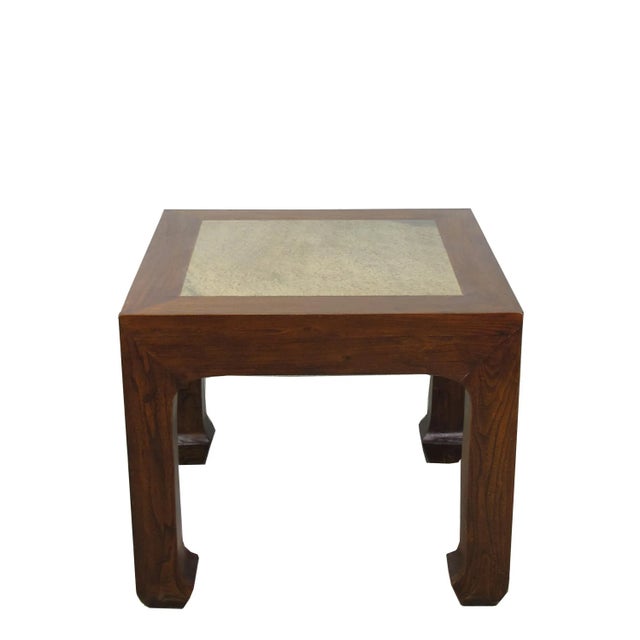 Wood Marble Top and Elm Square Vintage Accent or Side Table 22"h For Sale - Image 7 of 7