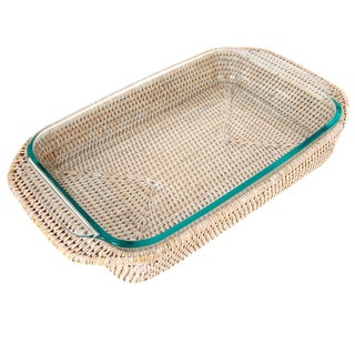 Artifacts Rattan Rectangular Pyrex Holder For Sale
