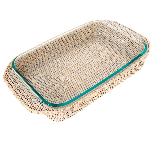Artifacts Rattan Rectangular Pyrex Holder For Sale