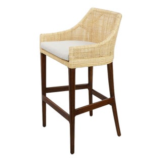 Wood and Rattan Bar Stools, Set of 4 For Sale