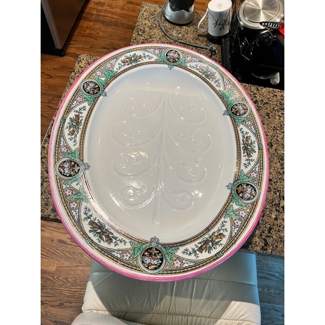 Antique Haviland Limoges Large Oval Meat Platter, Hand-Painted Birds & Florals, Pink Banded Rim, French Porcelain For Sale - Image 12 of 12