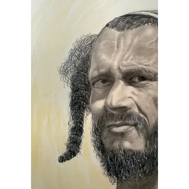 Vintage Original Sol Schreibman Jewish Rabbi Man Pencil Drawing Sketch Portrait For Sale - Image 4 of 11