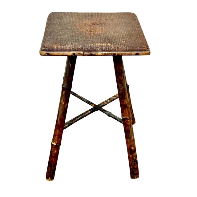 Wood Late 19th Century English Bamboo Stand With Raffia Top For Sale - Image 7 of 8