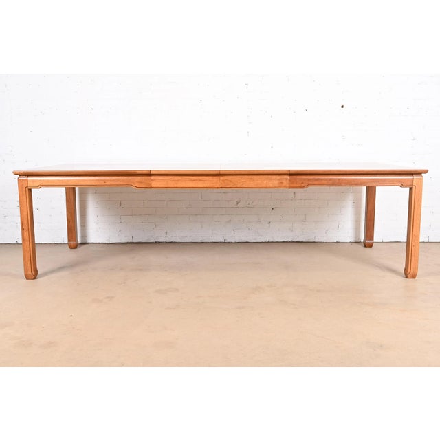 Henredon Henredon Mid-Century Hollywood Regency Burl Wood Extension Dining Table, Newly Refinished For Sale - Image 4 of 12