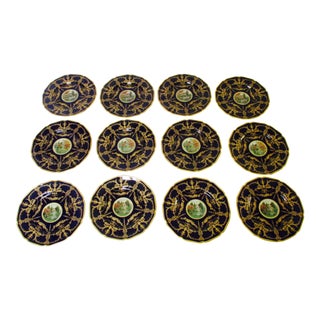 Bavarian Black Knight Cabinet Plates Blue Gold Dinner Plates - Set of 12 For Sale