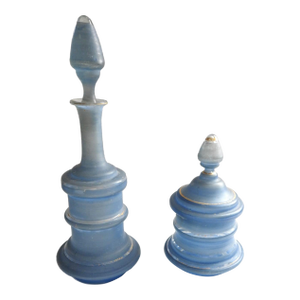 Pair of Victorian Hand-Painted Blue Glass Perfume Bottles With Provenance Note Late 19th Century