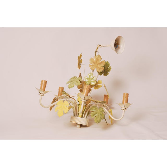 Cream Vintage Floral Tin Chandelier, 1970 For Sale - Image 8 of 10