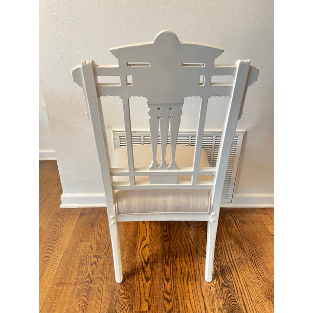 Carved Wood Painted Chair With New Pindler Fabienne in Ecru Fabric Carving has a daisy/flower. Perfect for a bedroom,...