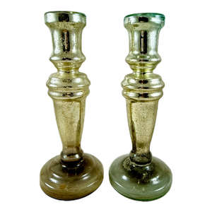 English Mercury Glass Tall Candlesticks, a Pair, Circa 1850