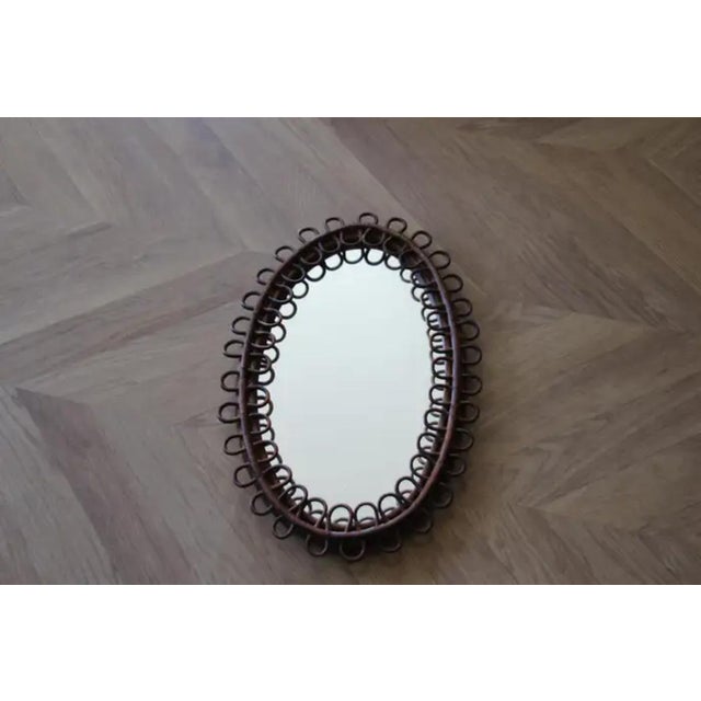 Vintage Rattan and Bamboo Oval Wall Mirror by Franco Albini, 1960s For Sale - Image 9 of 14