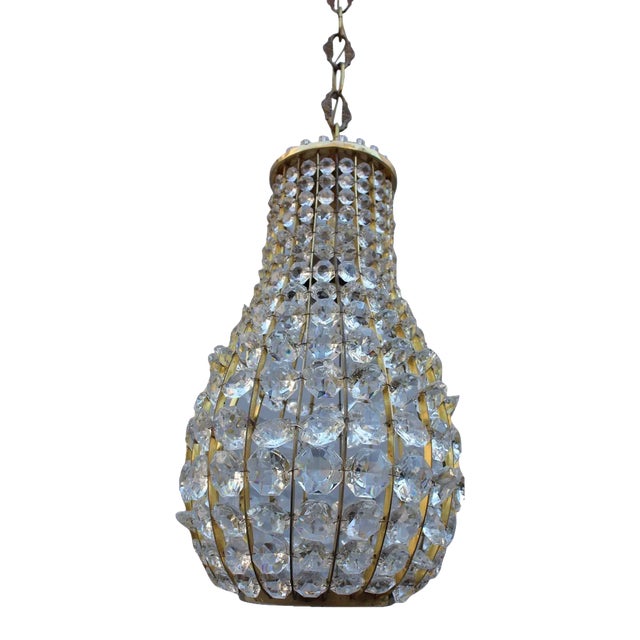 Italian Crystal and Brass Lantern, 1950s For Sale