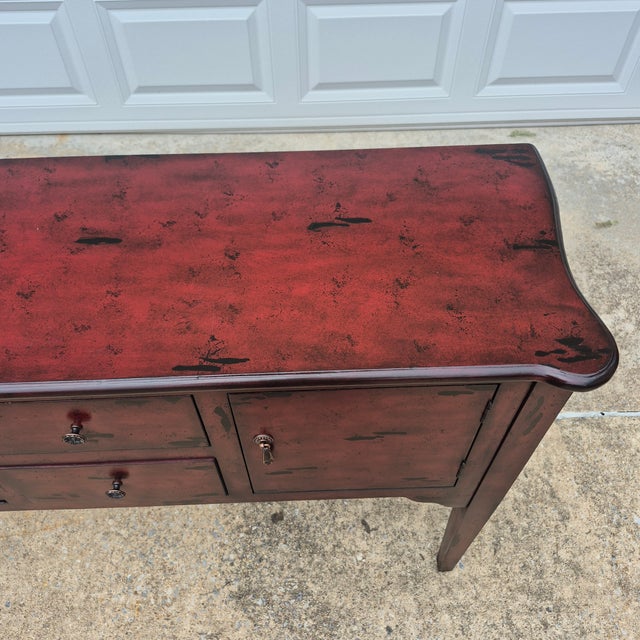 Distressed Rustic Burgundy Red Console Table Sideboard Buffet Credenza For Sale - Image 4 of 9
