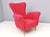 Vintage Red Cotton Wingback Armchair with Brass Feet, Italy For Sale - Image 11 of 11