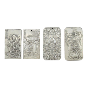 Four Antique Chinese Engraved White Metal Scroll/Book Weights C1900