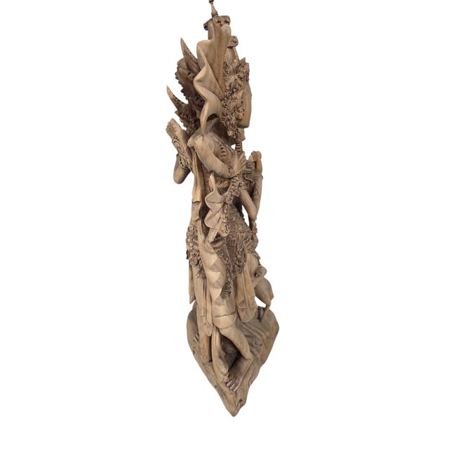 Brown Late 20th Century Monumental Hand Carved Balinese Wood Sculptures of Rama & Sita With Dancer Goddess – Set of 2 For Sale - Image 8 of 12
