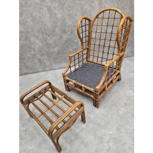 Mid Century Modern Wicker Chair and Ottoman - 2pc Set For Sale In Chicago - Image 6 of 9