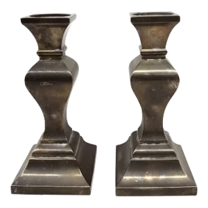 1940s Vintage Brass-Silver Candle Holders - a Pair