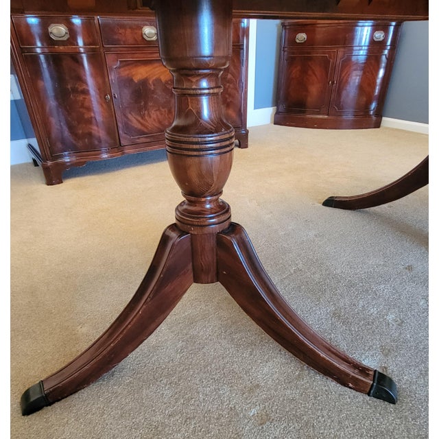 Wood 1940s Morganton Furniture Flame Mahogany Double Pedestal Dining Table--Seats 8-10 For Sale - Image 7 of 16