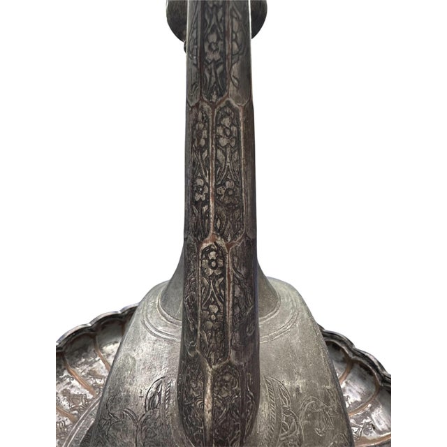 19th Century Dated Persian Qajar Tinned Copper Ewer Ablution Basin Set, Dated 1878. For Sale - Image 9 of 18