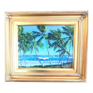 Mark Stanford (American B. 1959 - ) - Sculpture in Oils. "Coconut Trees on the Beach" Signed Oil on Canvas With Coa - For Sale