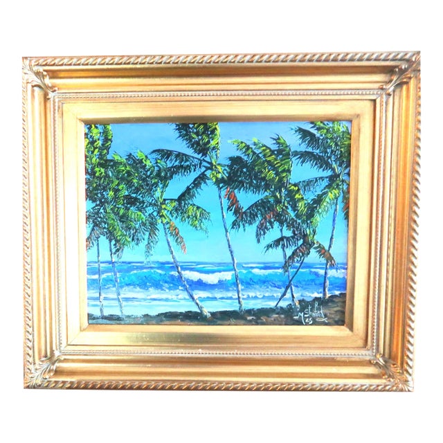Mark Stanford (American B. 1959 - ) - Sculpture in Oils. "Coconut Trees on the Beach" Signed Oil on Canvas With Coa - For Sale
