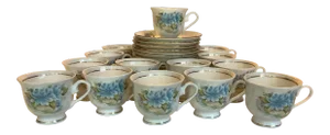Vintage Hitkari China Blue and White Tea Cups & Saucers - Set of 14