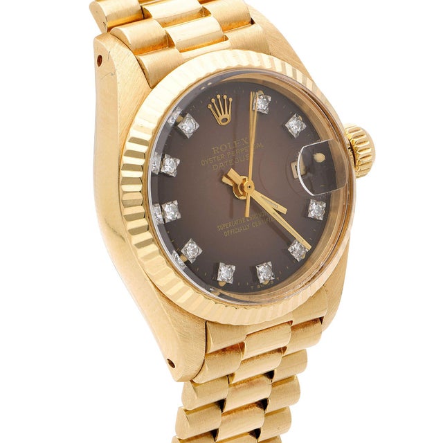 Art Deco Vintage Rolex 6917 Datejust Presidential 26mm Brown Diamond Dial Gold Watch For Sale - Image 3 of 17