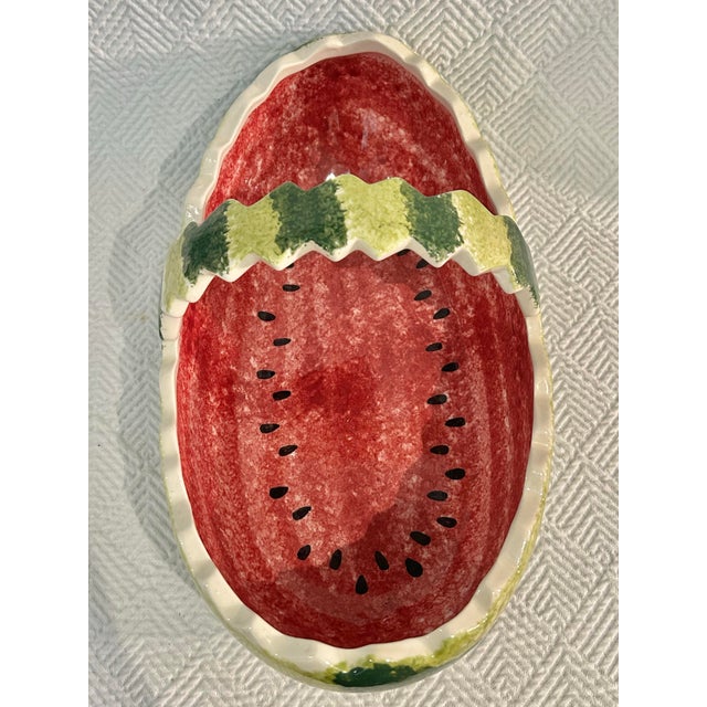 Vintage Ceramic Oval Watermelon Serving Bowl With Handle For Sale In New Orleans - Image 6 of 9