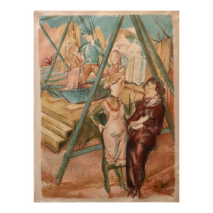 Vojtech TittelbachCzech Park Scene, Swing Set Weimar Era 1923 Lithograph, 1923