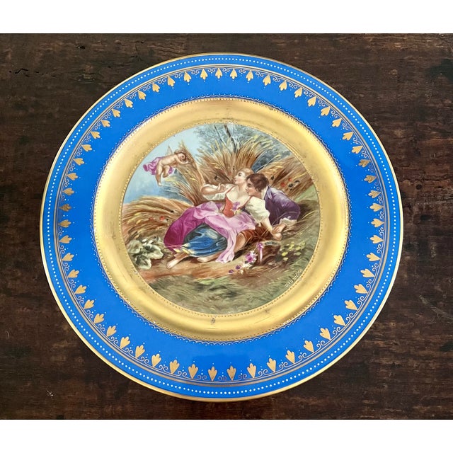 Ceramic Antique 19th C. Royal Vienna Style 10.5" Cobalt & Gilt Signed Cabinet Plates - Set of 6 For Sale - Image 7 of 18