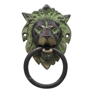 Green Brass Lion's Head Door Knocker For Sale