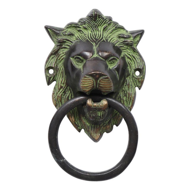 Green Brass Lion's Head Door Knocker For Sale