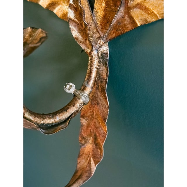 1960s Italian Hollywood Regency Gilt Metal Tole Palm Candle Wall Sconce For Sale - Image 10 of 11