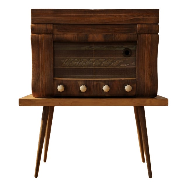 Vintage Art Deco Radio Gramophone Cabinet with Garrard R.C.72 Record Changer and Wooden Case, 1940s For Sale