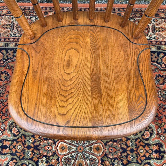 Hitchcock Vintage L. Hitchcock Rustic Traditional Oak Cane Cut Windsor Stonington Chair For Sale - Image 4 of 12