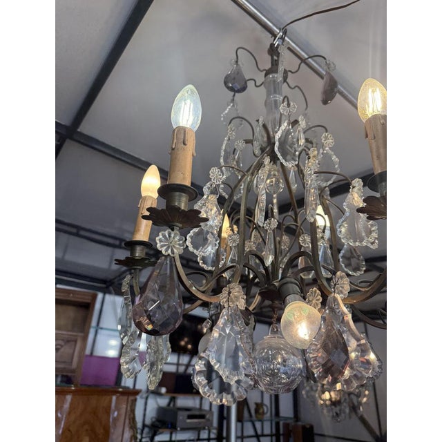 Metal Louis XV 9-Light Cage Chandelier with Crystal Drops For Sale - Image 7 of 9