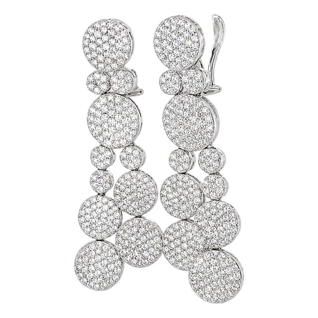 Late 20th Century Pair of 18K White Gold Diamond Circle Hanging Earrings 6ct Estate For Sale