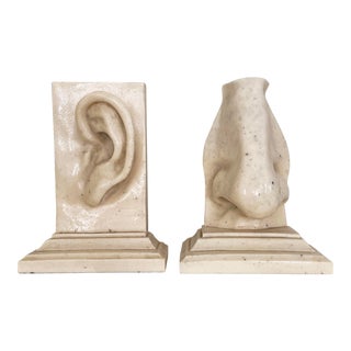 Pop Art Faux Marble Resin Ear and Nose Bookends - a Pair For Sale