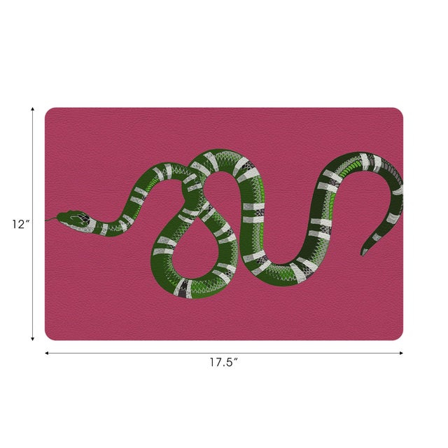 Modern Serpent Raspberry Vegan Leather Rectangle Placemat, Set of 4 For Sale - Image 3 of 5