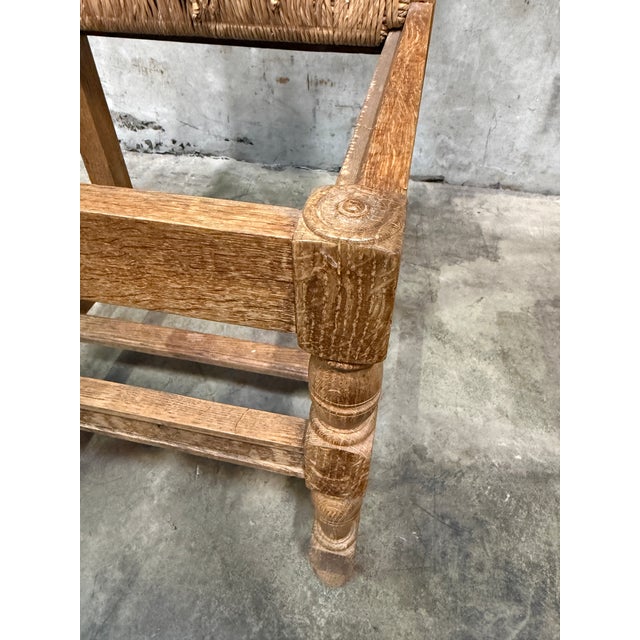 Brown Vintage French Rush Seat Back Oak Dining Chairs Set of Four Bleached Farmhouse For Sale - Image 8 of 17