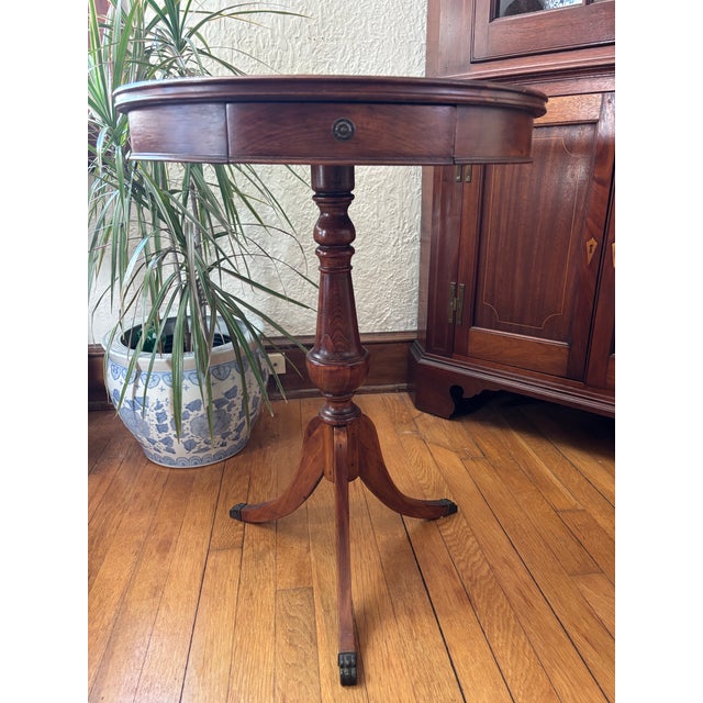 English Antique Round Mahogany Drum Table With Drawer For Sale - Image 3 of 11
