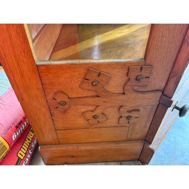 Antique Circa 1900 Golden Oak and Glass Corner China Cabinet For Sale - Image 10 of 11