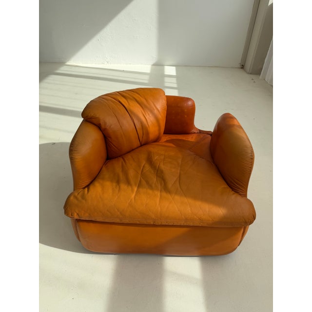 Vintage Italian Cognac Leather Confidential Lounge Chair by Alberto Rosselli for Saporiti, 1970s For Sale - Image 9 of 18