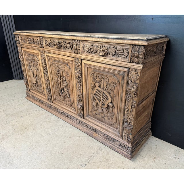 French Carved Oak Sideboard, 1860 For Sale - Image 3 of 16