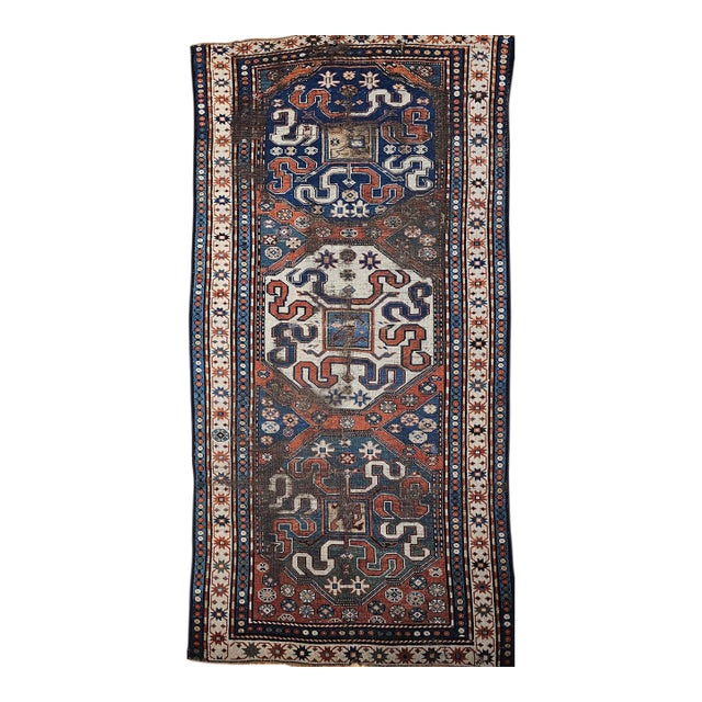 19th Century Caucasian Cloudband Kazak Rug, Hand-Woven Wool, Chondoresh, 4' x 9' For Sale
