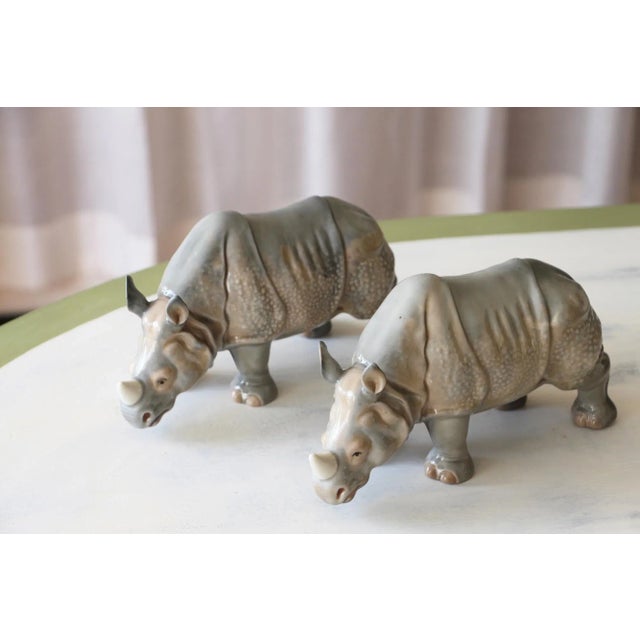 Early 20th Century Antique Continental Gray Porcelain Rhinoceros Figures - a Pair For Sale - Image 13 of 13