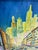 Wood 1970s Whimsical Mid-Century Modern Cityscape Painting in Lavender Frame For Sale - Image 7 of 11