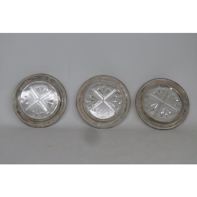 Metal Fb Rogers Silverplated Crystal Cut Glass Coasters Set of Three 4598b For Sale - Image 7 of 9