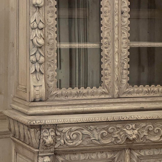 Mid 19th Century 19th Century French Renaissance Revival Carved Bookcase in Stripped Oak For Sale - Image 5 of 18